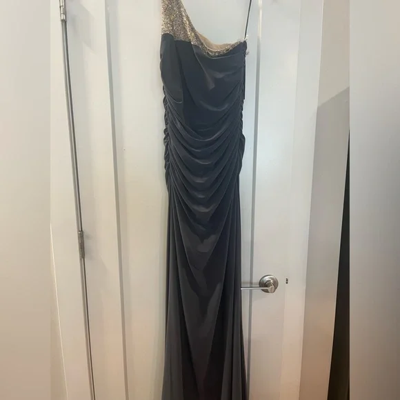 Js Boutique Dresses | Js Boutique Size 4 Gray Sequin One Shoulder Formal Evening Dress Ruched Nwt | Color: Gray | Size: 4 | Hasimeqosja's Closet